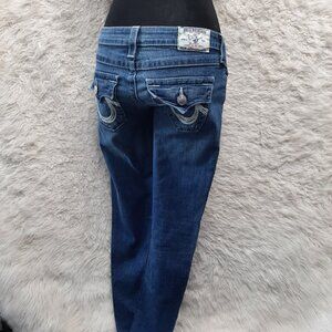 True Religion Women's Blue Skinny Flap Pocket Distressed Denim Jeans Size 26